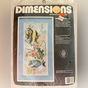 Tropical Fish Embroidery Art Kit - Blue and Multi-Color Dimensions New Vintage